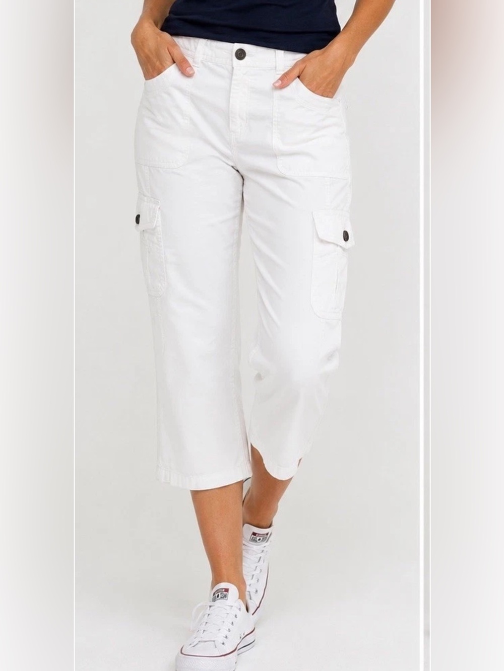 Tommy Hilfiger White Cargo Capri Pants Women’s Size 10 100% Cotton Summer